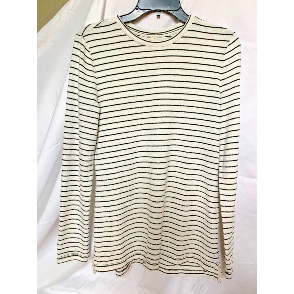 Lou & Grey Women's Striped Long Sleeve Knit Shirt Black White Medium